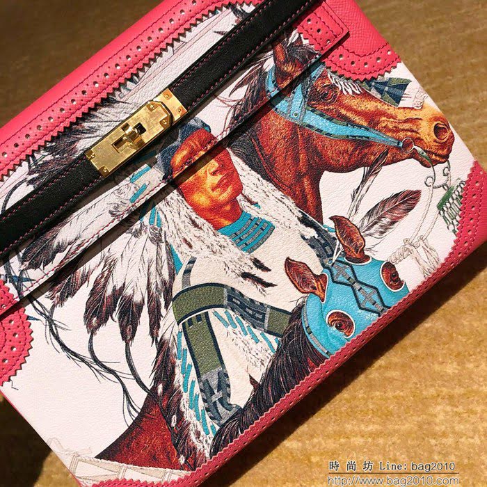 HERMES愛馬仕 凱莉包 kelly 32cm 拼接印花圖案 時尚手提包  Ama1405